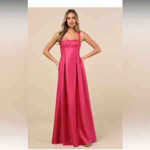 Lulus Immaculate Aura Shiny Magenta Taffeta Maxi Dress With Pockets Size Large